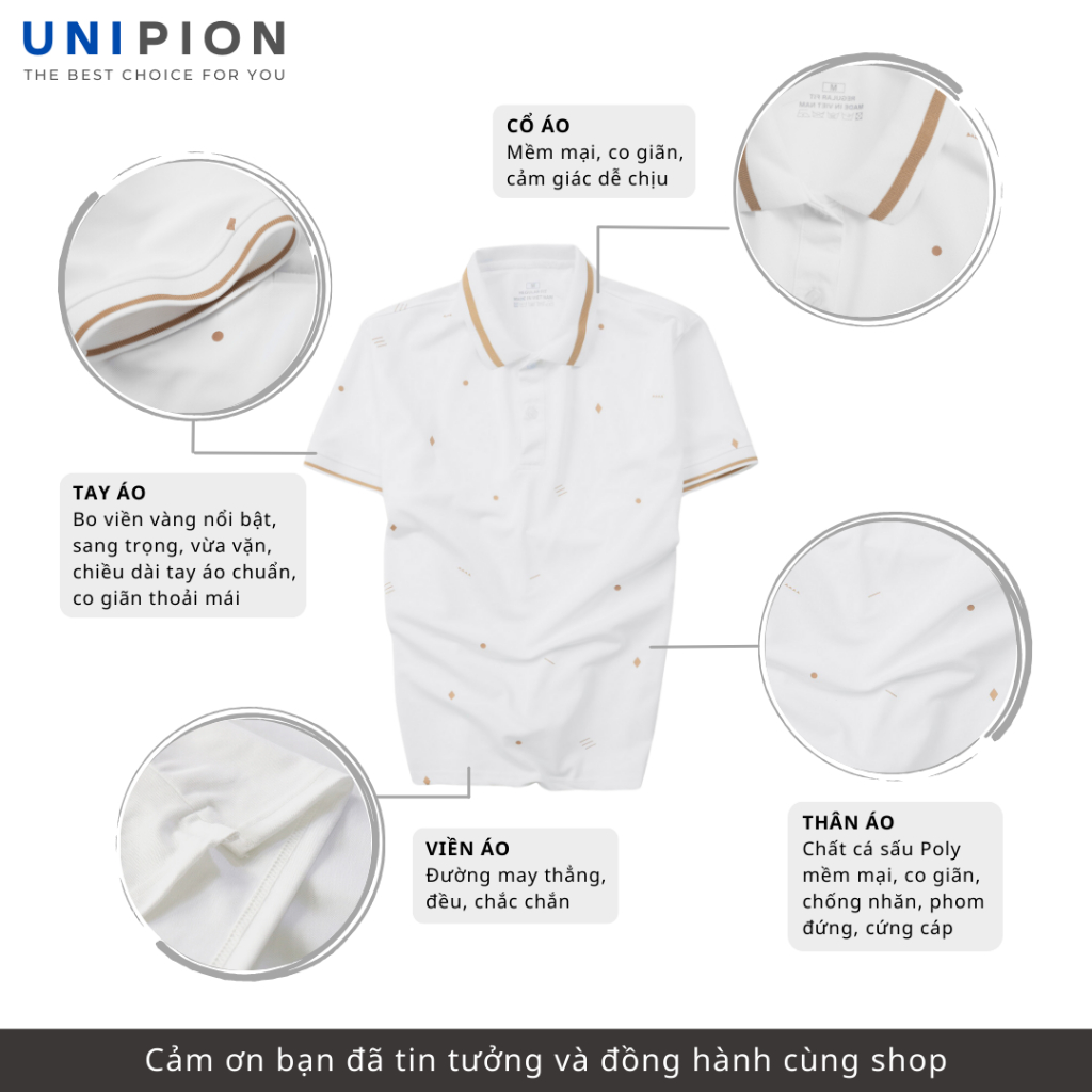 Áo polo nam UNIPION phối họa tiết in chất cotton  thấm hút, co giãn, thoáng mát kiểu dáng trẻ trung, năng động - AT177