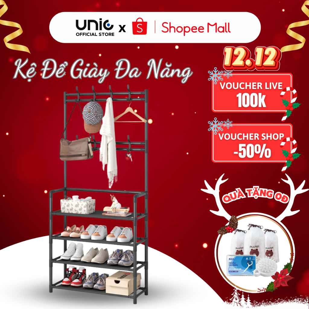 Kệ Để Giày Dép Đa Năng UNIC Chữ L, Kệ Treo Đồ Đa Năng 4 Tầng Treo Quần Áo Thông Minh Tặng Kèm 8 Móc Treo Đồ