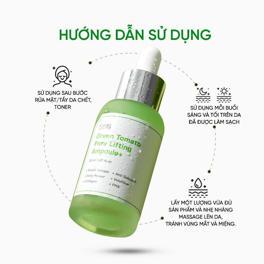Serum Tinh Chất Cà Chua Xanh Sungboon Editor Green Tomato Pore Lifting Ampoule 30ml & Toner Pads Sungboon 180ml - DUXBO