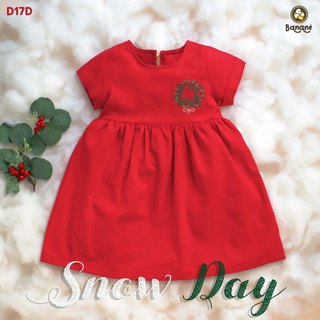  Đầm linen bé gái ngắn tay Bananè váy bé gái dáng xòe thêu hoa phối nơ lưng xinh xắn váy Noel - D17D 