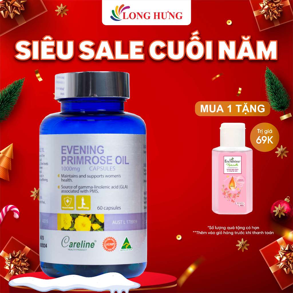 Viên uống Careline Evening Primrose Oil 1000mg hỗ trợ làm đẹp (60 viên)