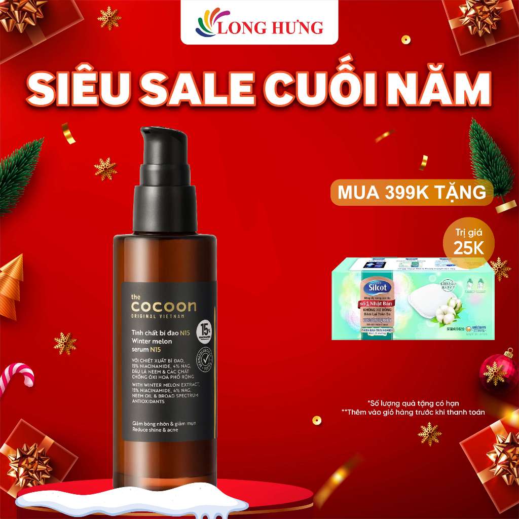 Tinh chất bí đao Cocoon N15 (15% Niacinamide) hỗ trợ giảm bóng nhờn và mụn (70ml)