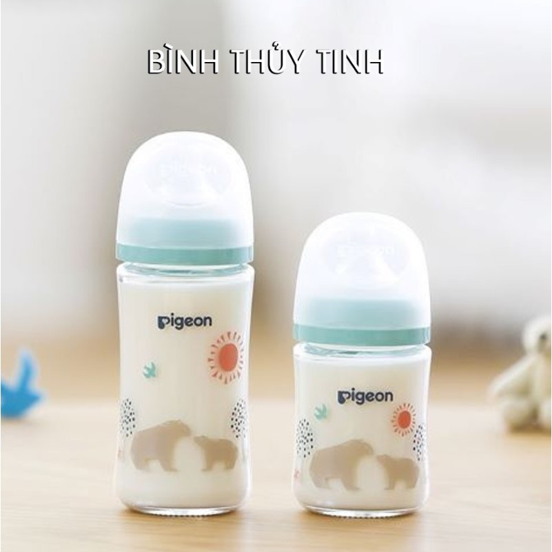 Bình Sữa Pigoen Thuỷ Tinh Nội Địa Nhật Thế Hệ 3 Mẫu Mới 2022 Núm Ti Mềm 160ml 240ml