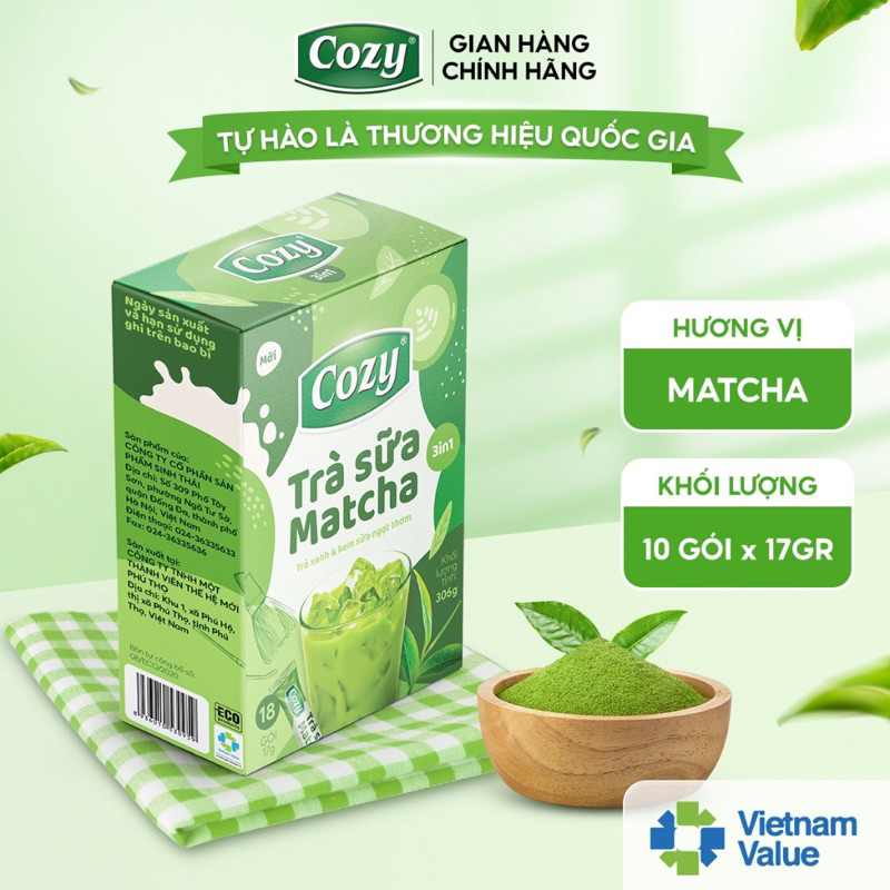 Hộp Trà Sữa Matcha + Trà Sữa Anh Quốc  Hòa Tan 3in1 Cozy Đậm Đà Vị Trà, Thơm Ngậy Vị Sữa
