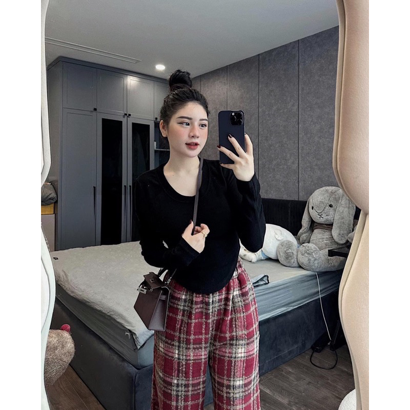 Set Áo Hồng Mix Quần Kẻ KAB