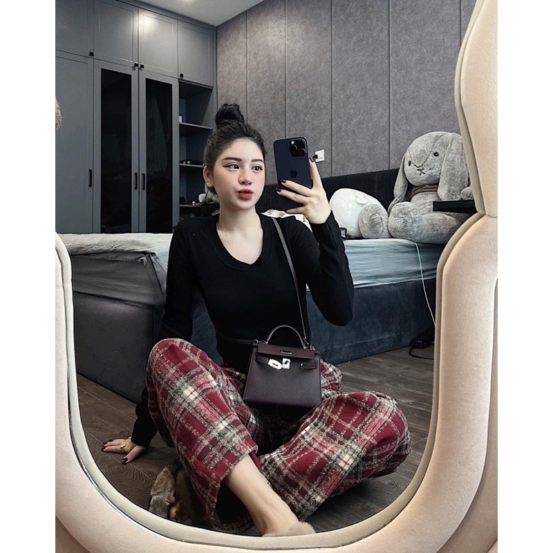 Set Áo Hồng Mix Quần Kẻ KAB