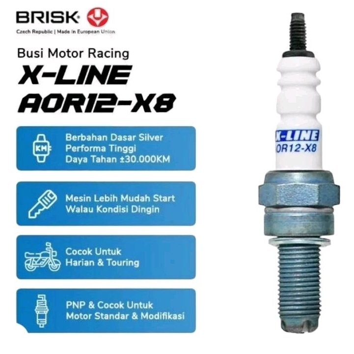 BUGI BRISK X-LINE AOR12 -X8 THẾ HỆ BA VỚI 4 CHẤU - ĐÁNH LỬA ĐA ĐIỂM HIỆU SUẤT CAO NHẬP MALAYSIA