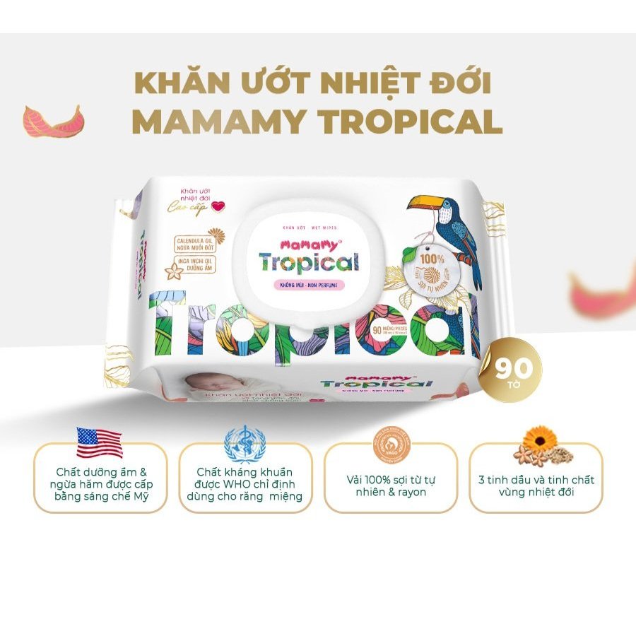 Khăn Ướt, Khăn Giấy Ướt Mamamy Tropical 90 tờ Không Mùi