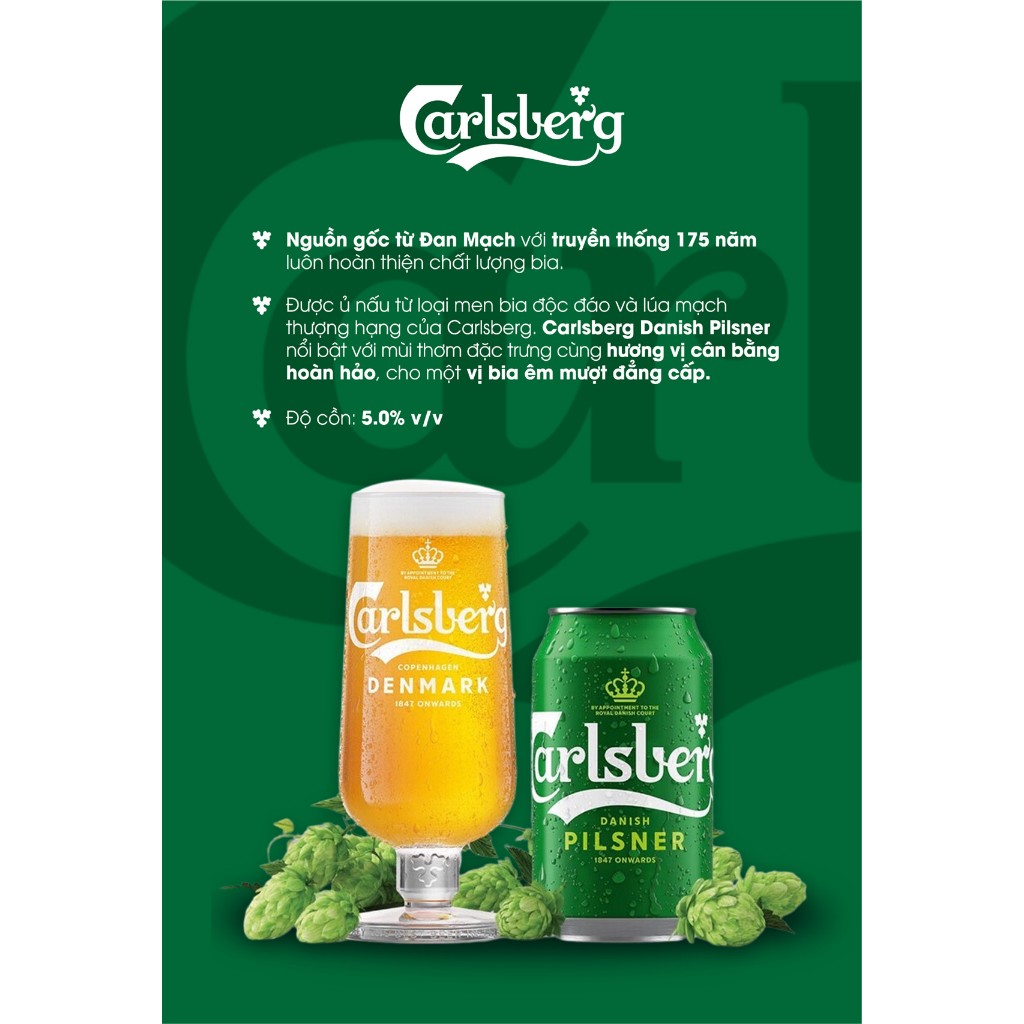 Bia Carlsberg Pilsner Mẫu Têt 2024 - 1 thùng 12 lon 330ml + 1 bánh Danisa