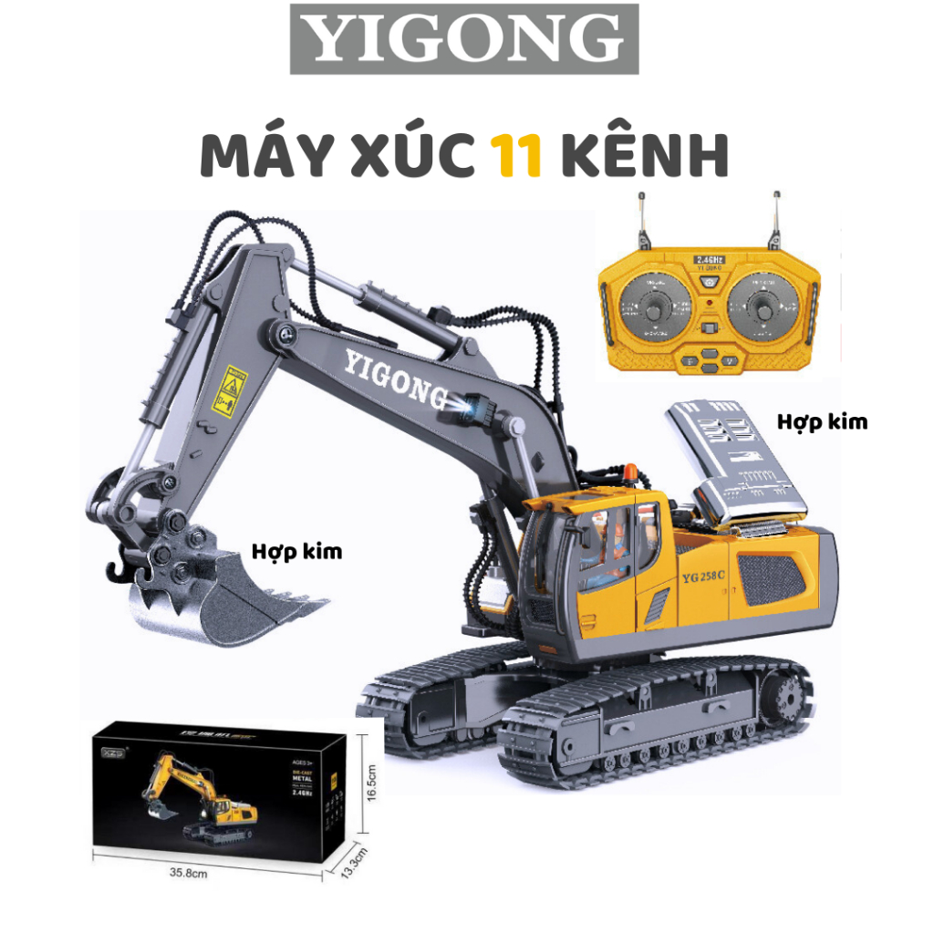 Máy xúc điều khiển từ xa YIGONG 11 kênh gầu hợp kim tỉ lệ 1:20