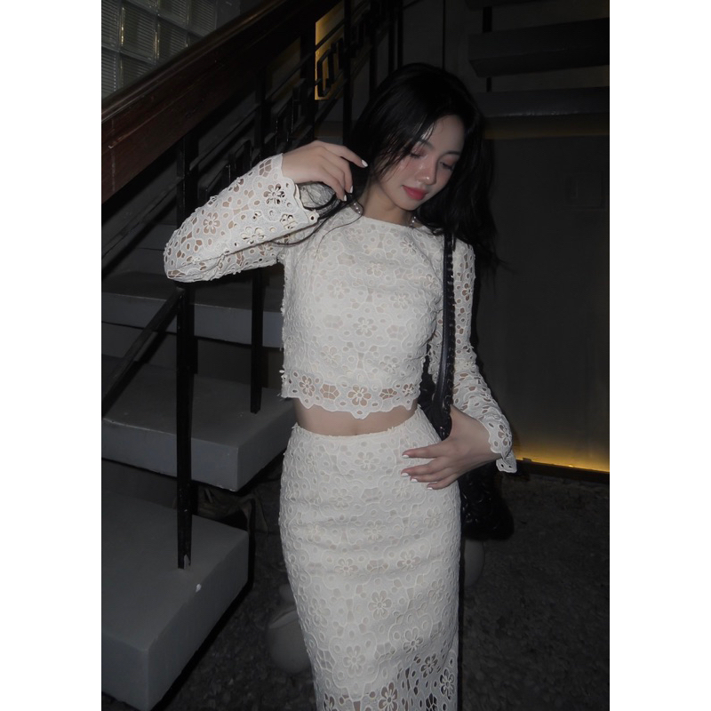 DII COLLECTION - Bộ áo váy thiết kế ren tiểu thư dáng dài thanh lịch cao cấp