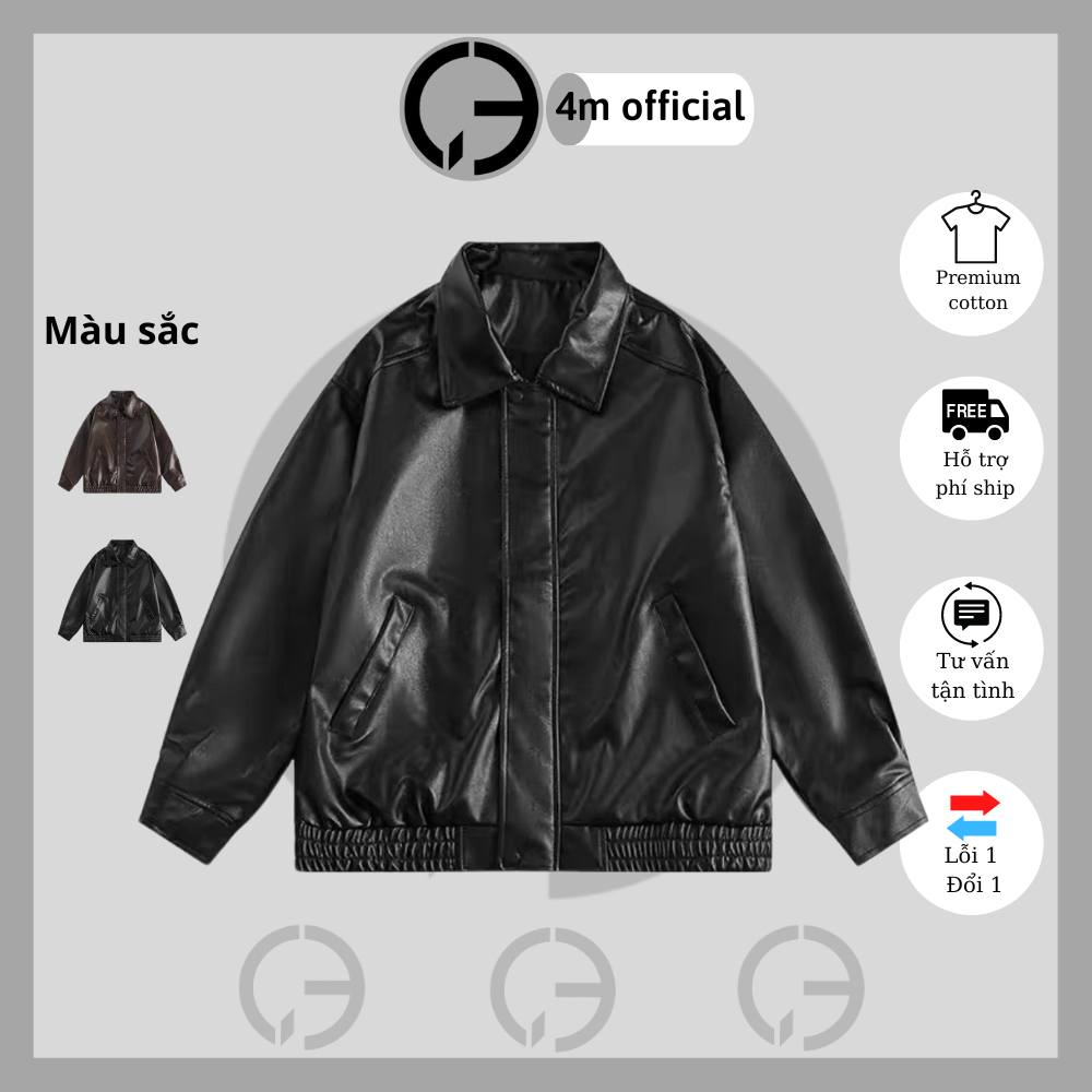 Áo khoác da nam nữ 4M OFFICIAL form rộng phong cách Hàn Quốc, Leather jacket basic