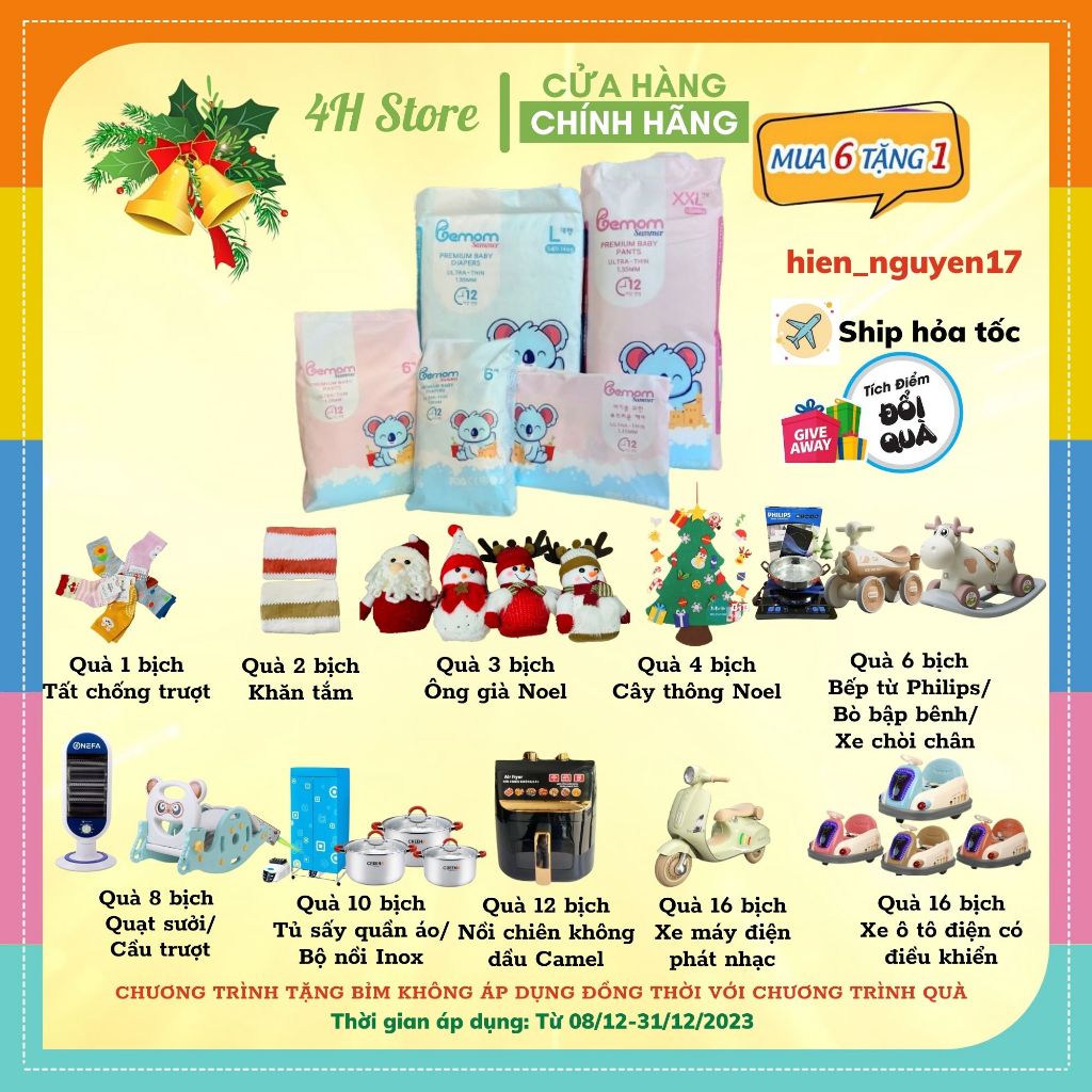 ⚡COMBO 2 BỊCH⚡Tã/Bỉm BEMOM HÀN QUỐC Dán/Quần Đủ Size S56/M48/L46/M44/L42/XL40/XXL38/3XL36