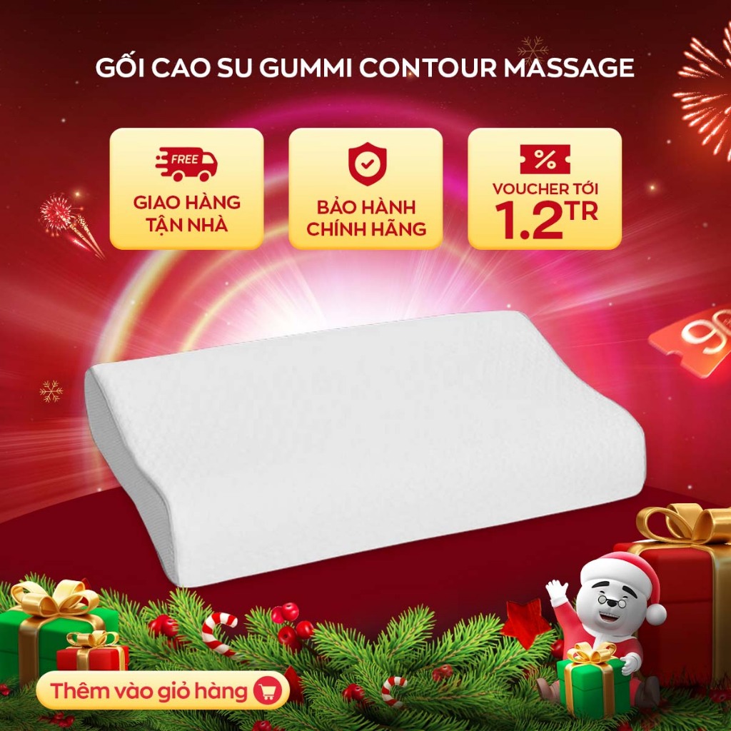 Gối cao su thiên nhiên 100% Gummi Contour Massage cao cấp chống đau vai gáy bảo hành VN