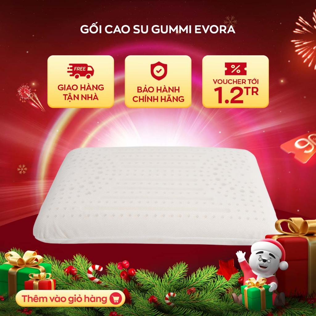 Gối cao su thiên nhiên Gummi Evora 60x40x9cm thiết kế rãnh massage độc đáo thư giãn tối đa hàng chính hãng Vua Nệm