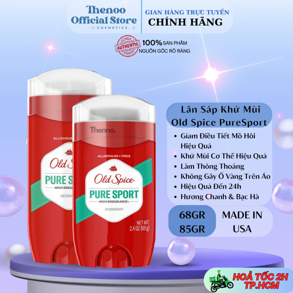 Lăn Sáp Khử Mùi Nam Old Spice Pure Sport High Edurance Deodorant 68g - 85gr Chuẩn Mỹ
