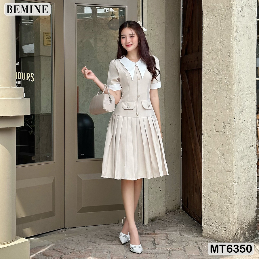 Đầm thiết kế cổ V tùng xếp ly BEMINE MT6350