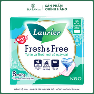 Băng Vệ Sinh Laurier Fresh&Free Siêu Mỏng Không Cánh 8 Miếng Fresh&Free 22cm Hasaki Sản Phẩm Chính Hãng