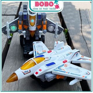 Đồ chơi máy bay chiến đấu biến hình robot cảm biến có nhạc và đèn cho bé