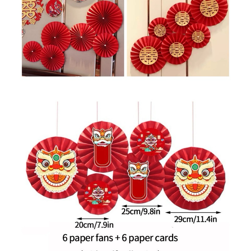 Quạt giấy bộ 6 chiếc, trang trí sự kiện, nhà cửa, lễ hội, tết , (kích thước 20-25-30).....