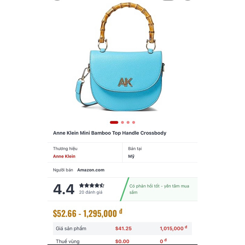 Túi Anne Klein tay cầm tre chuẩn Auth màu xanh