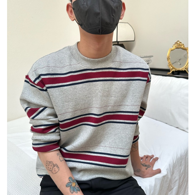 Thun tay dài xám sọc đỏ