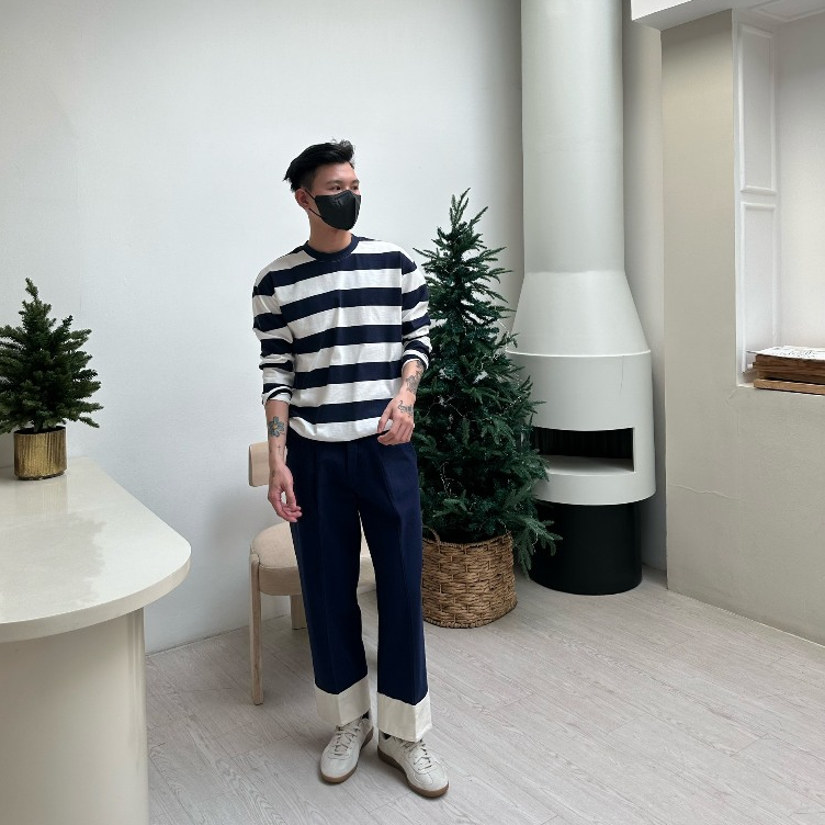 Thun tay dài sọc xanh