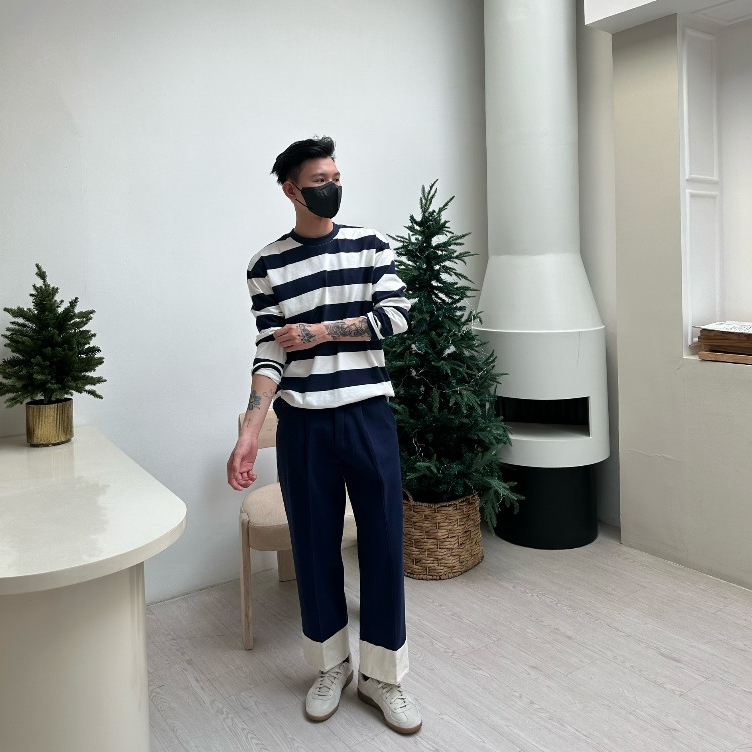 Thun tay dài sọc xanh