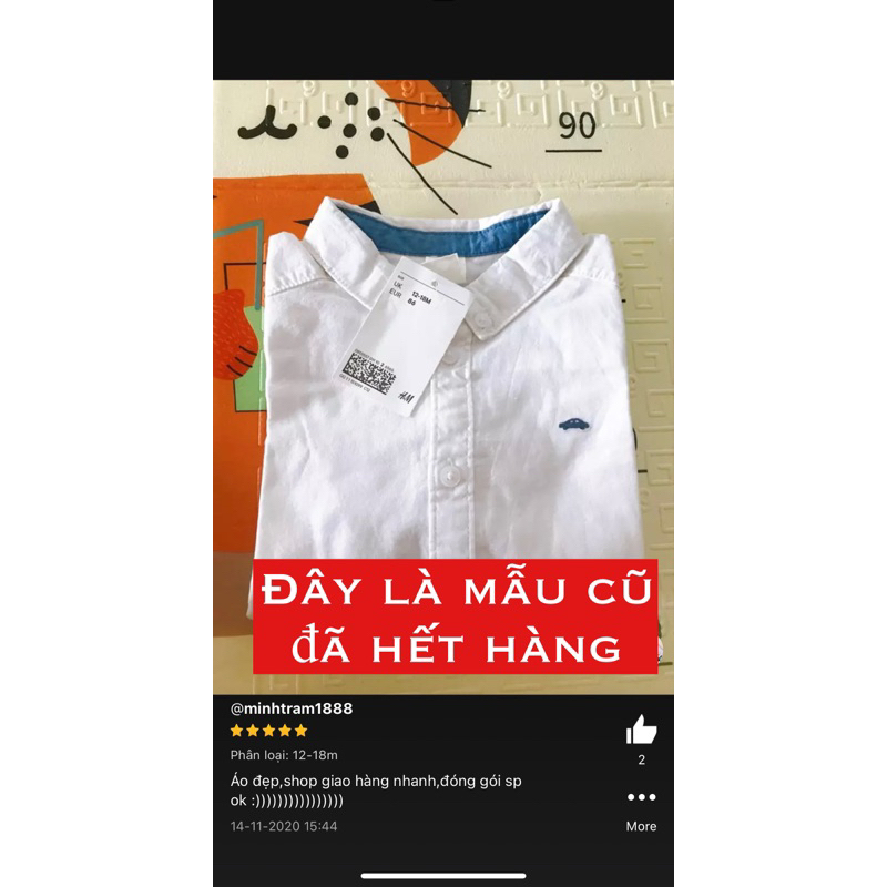 Áo Sơ mi trắng trơn HM US/CN sz từ 4-6m đến 3-4y
