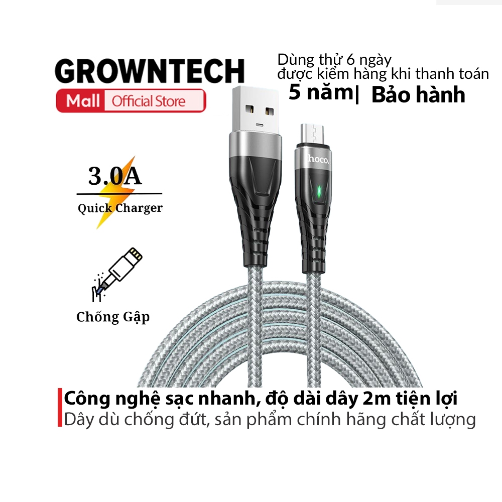 Cáp sạc nhanh chính hãng Hoco ME3 chống đứt siêu bền truyền data cổng/Type-C/Micro-USB QC3.0 max 3A dài 2M