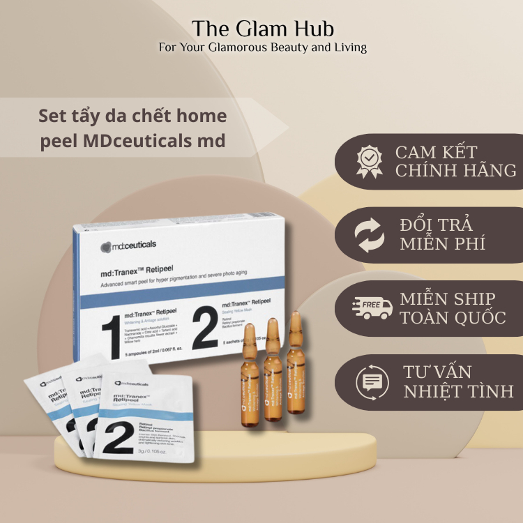 Set tẩy da chết home peel MD CeuticalsTranex Retipeel, set tẩy tế bào chết dưỡng da cấp ẩm tăng độ đàn hồi sáng mịn