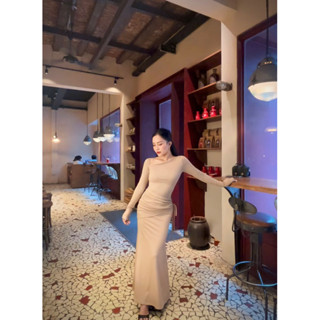 Váy Thun Dài Tay Cổ Chéo Mio Lady Tùng Rủ Đuôi Cám Chất Thun Tăm Hàn Mềm Mịn