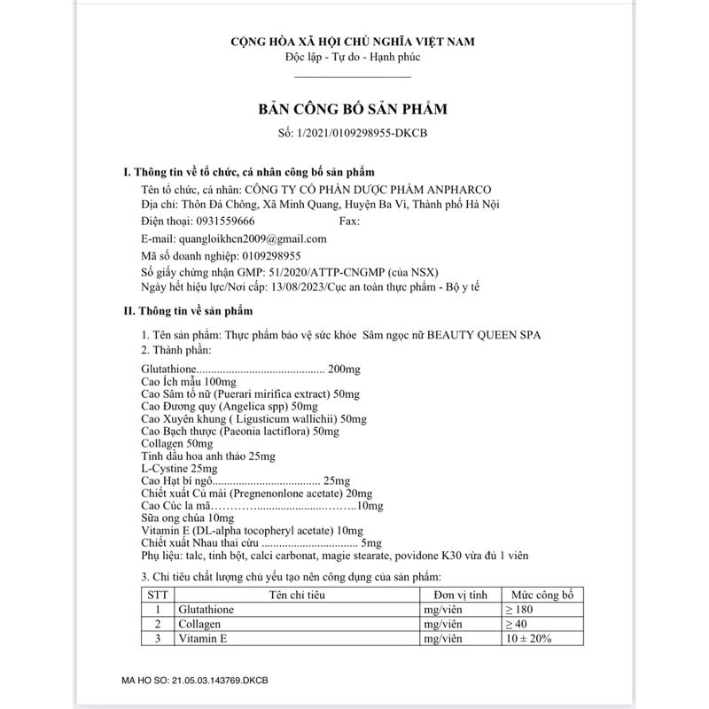 Viên Uống nội tiết trắng da mờ nám Sâm Ngọc Nữ BEAUTY QUEEN SPA  Giúp tăng cường nội tiết tố nữ  chăm sóc làn da pháiđẹp