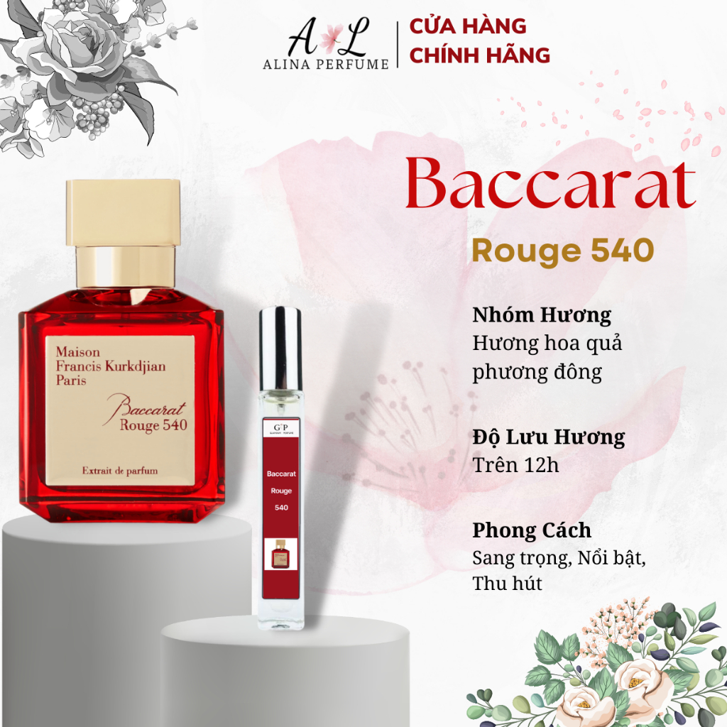 Nước Hoa Nữ Chính Hãng Alina Perfume Baccarat 540 10ml Thơm Lâu  Sang trọng, Tinh tế, Cuốn hút