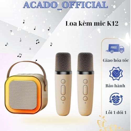 Loa karaoke mini bluetooth K12 Không Dây Kèm 2 Micro Thiết Kế Nhỏ Gọn Tiện Dụng âm thanh chuẩn ACADO 