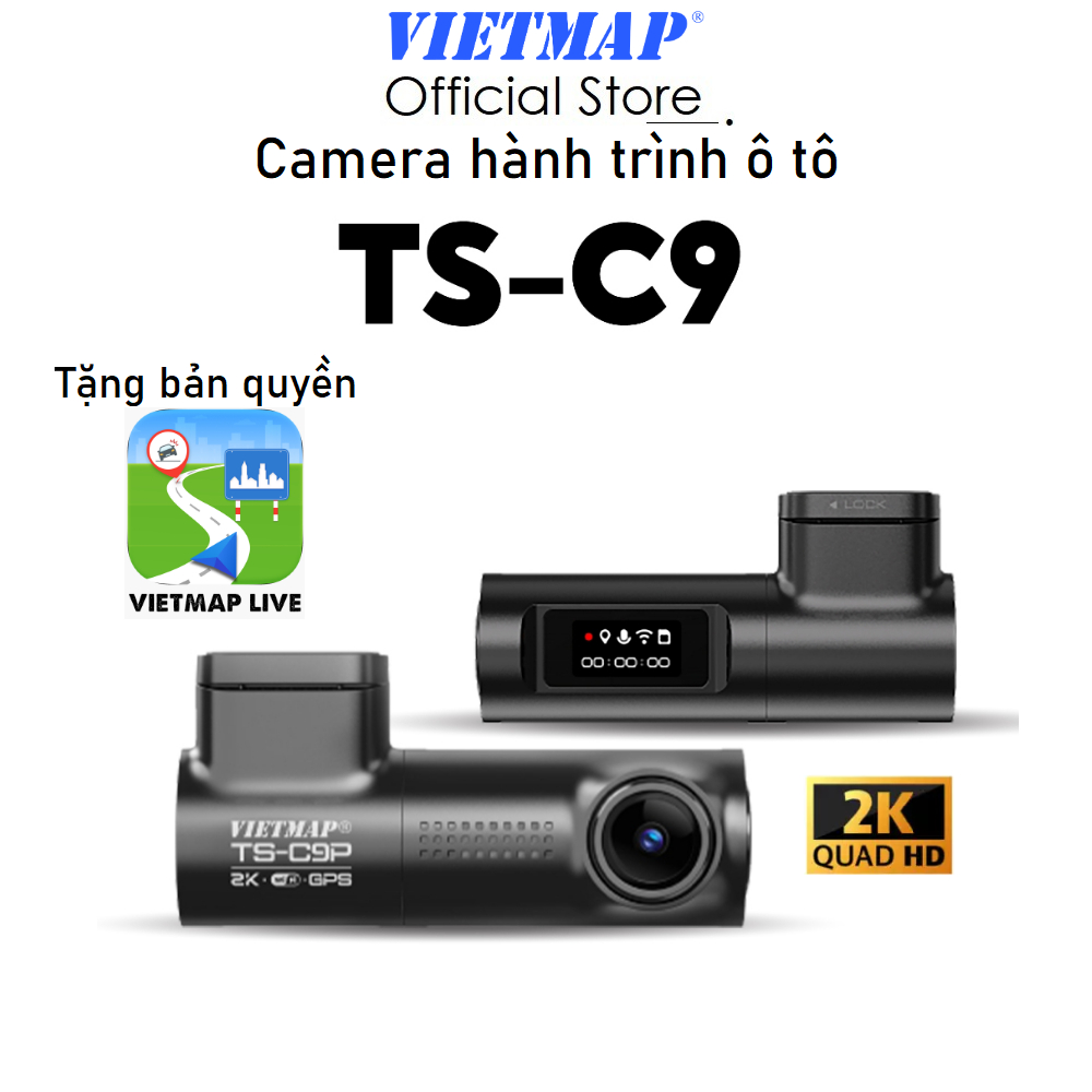 Camera hành trình ô tô Vietmap TS-C9P ghi hình 2K, Pin siêu tụ điện, có GPS, kết nối VM REC - Hàng chính hãng