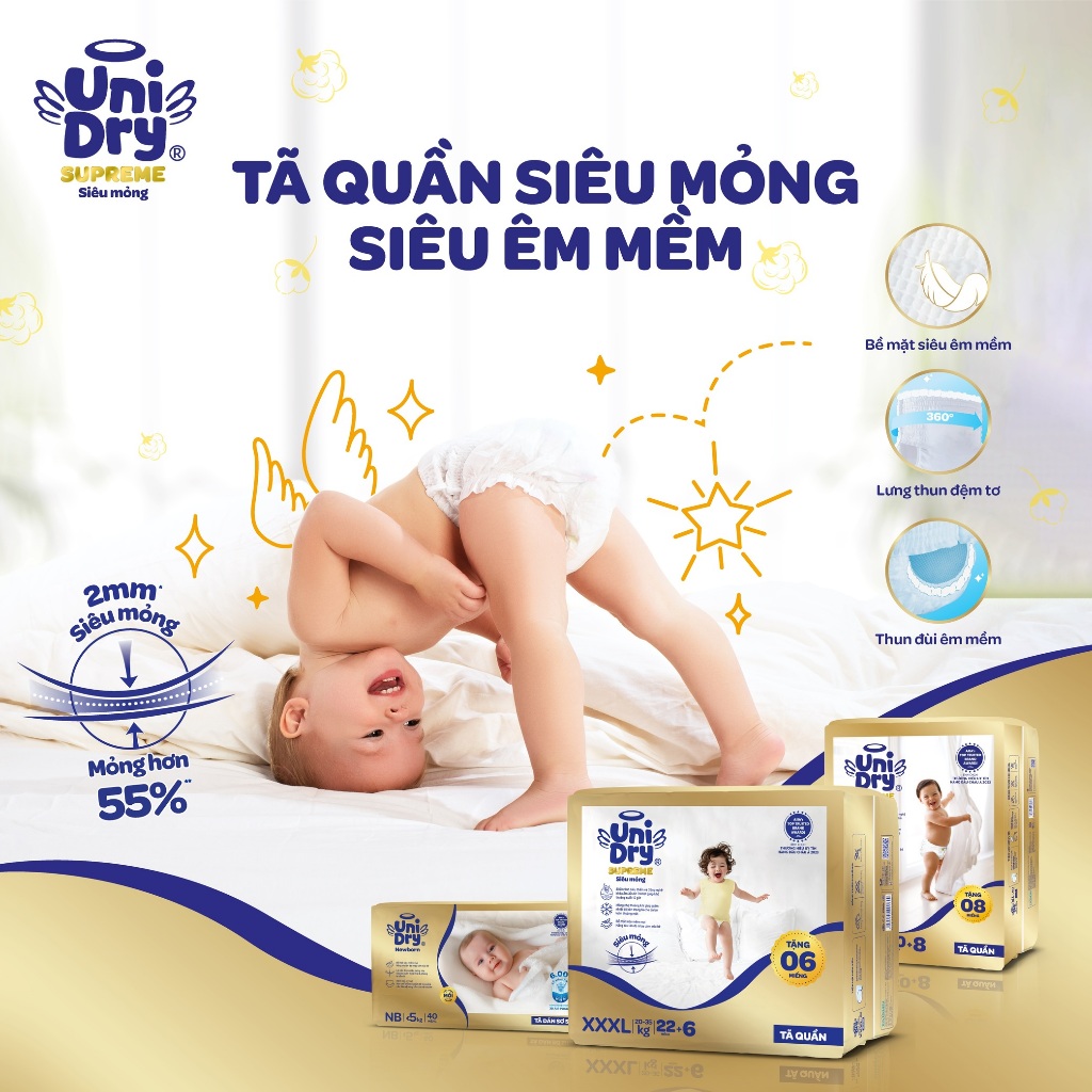 Combo 2 Tã quần UniDry Supreme siêu mỏng chỉ 2mm size M/L/XL/XXL/XXXL