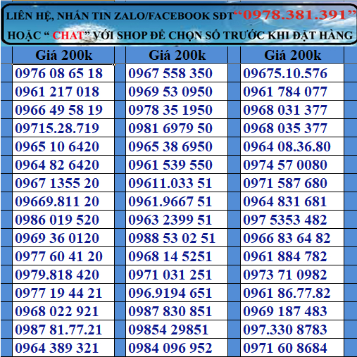 Sim số đẹp viettel đồng giá 200k