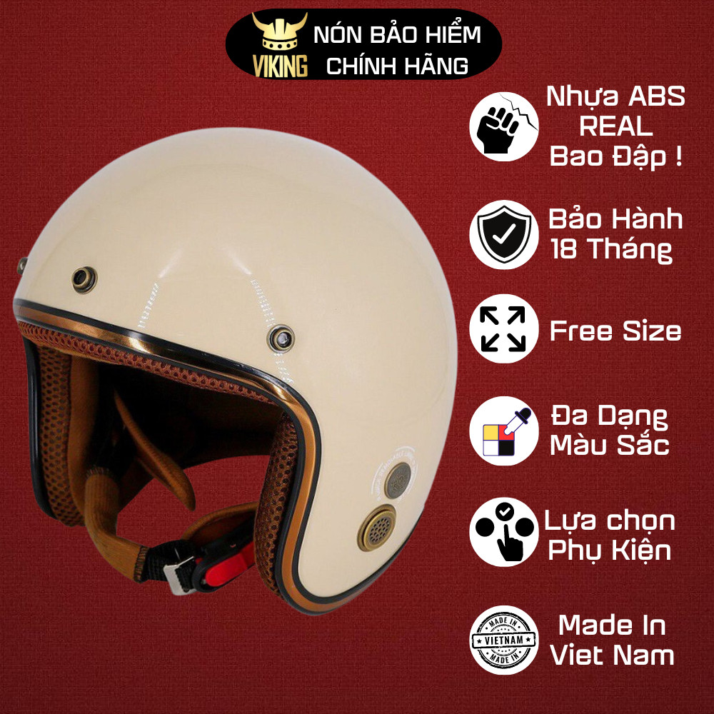 Mũ nón bảo hiểm 3/4 có kính giá rẻ cặp đôi nam nữ cute đi phượt gấu đen hồng nâu bóng đẹp VIKING BH18T