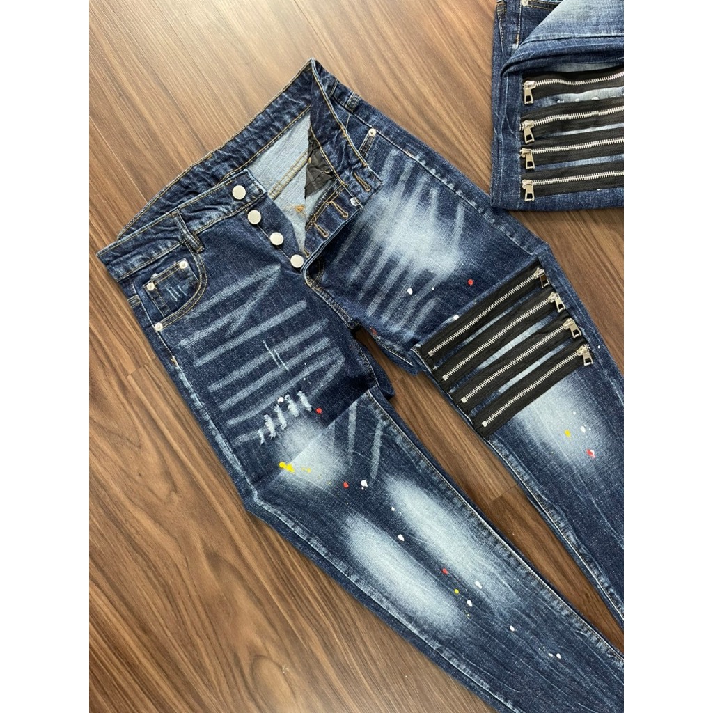 Quần Jeans Nam DSQUAIED2 Cao Cấp Rách Hoạ Tiết 4 Sọc Khoá Phối Màu Sang Chảnh, DSQ 4 KHÓA ĐÙI