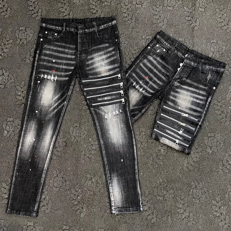 Quần Jeans Nam DSQUAIED2 Cao Cấp Rách Hoạ Tiết 4 Sọc Khoá Phối Màu Sang Chảnh, DSQ 4 KHÓA ĐÙI