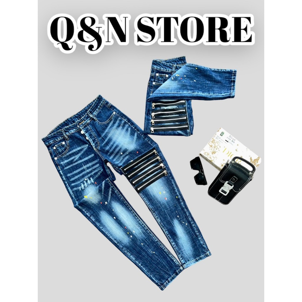 Quần Jeans Nam DSQUAIED2 Cao Cấp Rách Hoạ Tiết 4 Sọc Khoá Phối Màu Sang Chảnh, DSQ 4 KHÓA ĐÙI