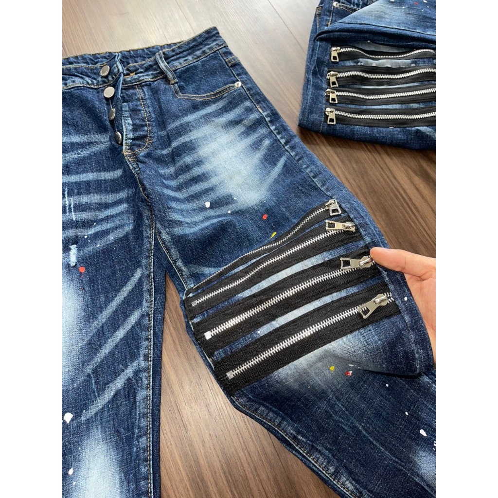 Quần Jeans Nam DSQUAIED2 Cao Cấp Rách Hoạ Tiết 4 Sọc Khoá Phối Màu Sang Chảnh, DSQ 4 KHÓA ĐÙI