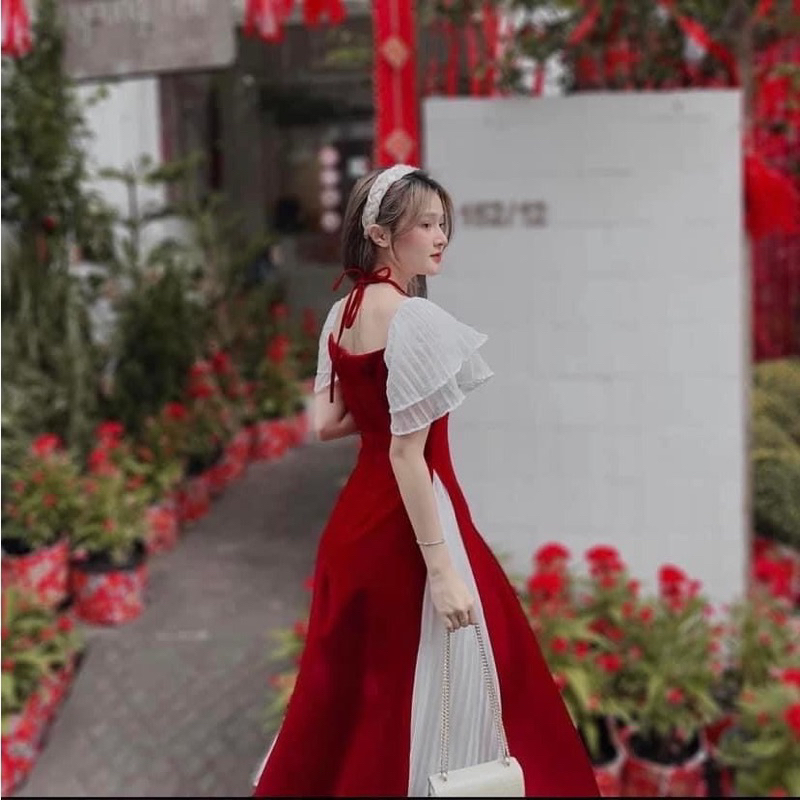 Set áo dài nhung váy voan