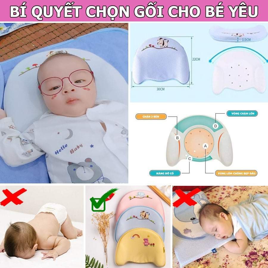 Gối Cao Su Non Cho Bé - Chống Méo Đầu, Nghẹo Cổ, Vẹo Lưng