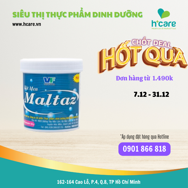 Bột men VietFood Maltaz Hộp 120g- sản phẩm hỗ trợ bệnh nhân suy dinh dưỡng, suy kiệt