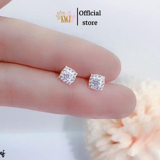 Bông tai bạc ta, bông nụ hình vuông , đính đá. Bạc Xinh 92