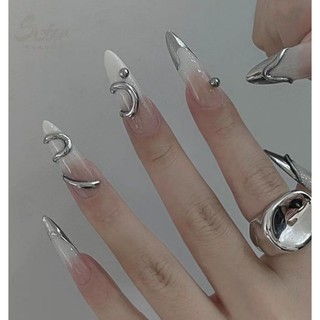 Nail box sơn gel màu thạch gạo vẽ nổi tráng gương bạc, móng giả sơn gel tặng phụ kiện