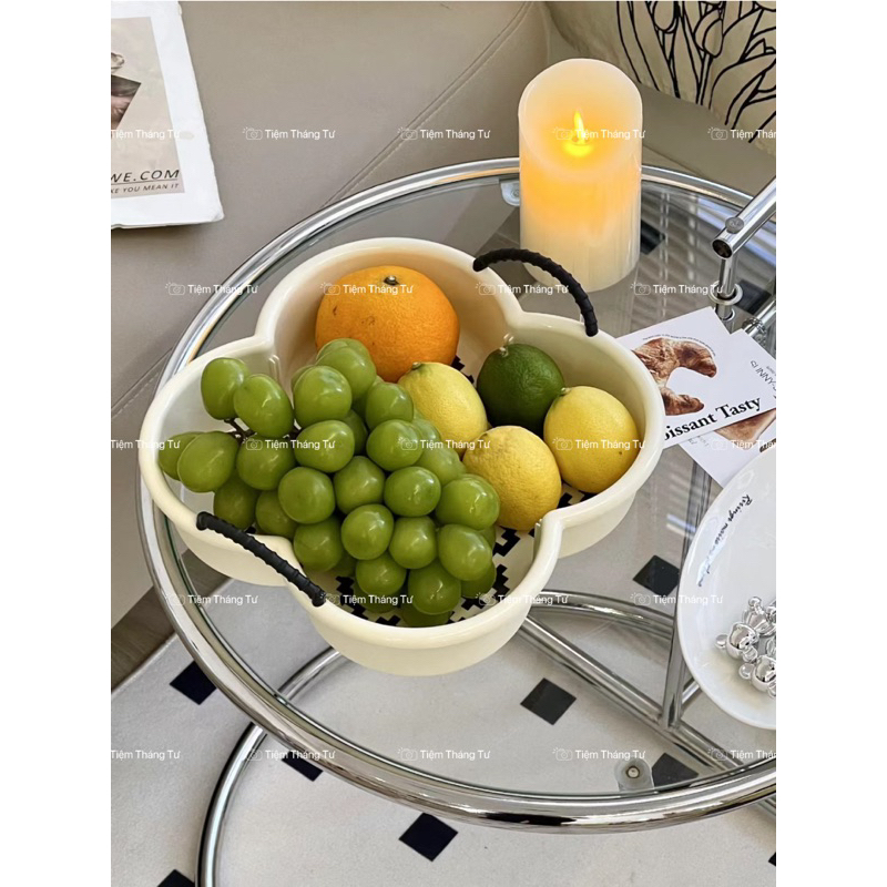 Khay Đựng Bánh Mứt Kẹo, Hoa Quả Hình Hoa Bốn Cánh Có Nắp Đậy