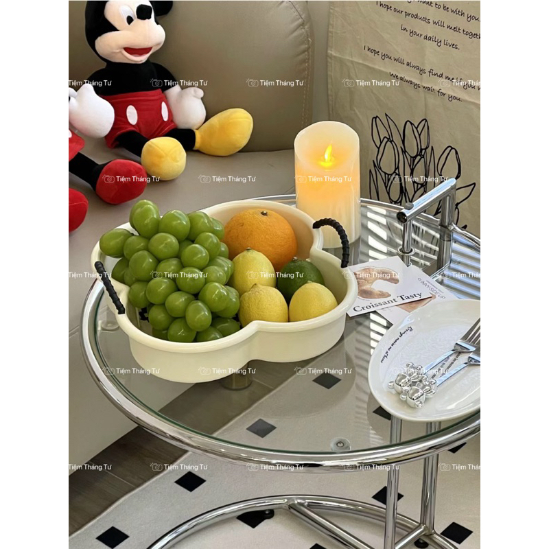 Khay Đựng Bánh Mứt Kẹo, Hoa Quả Hình Hoa Bốn Cánh Có Nắp Đậy